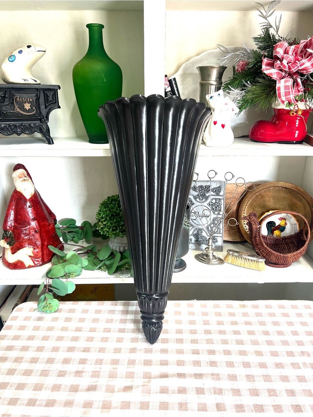 Vintage home interiors large wall pocket black wall decor resin